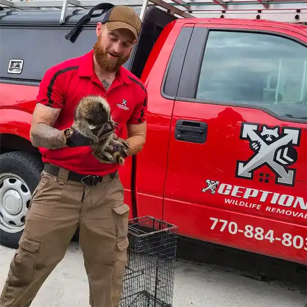 One of our Franklin Township pest control technicians with a wild raccoon